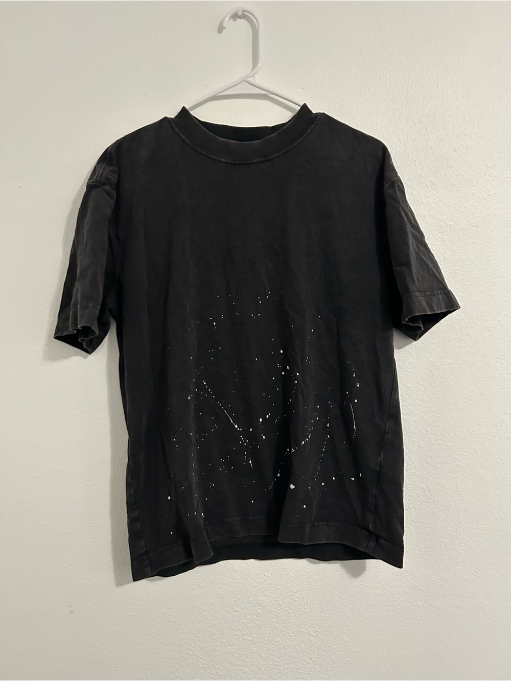 Hollister Black Short-Sleeve Crewneck with White Paint-Splatter
